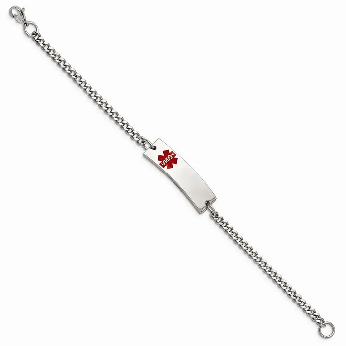 Stainless Steel Polished wRed Enamel 875in Medical ID Bracelet Chisel Bracelets Stainless Steel Polished wRed Enamel 875in Medical ID Bracelet Chisel Bracelets