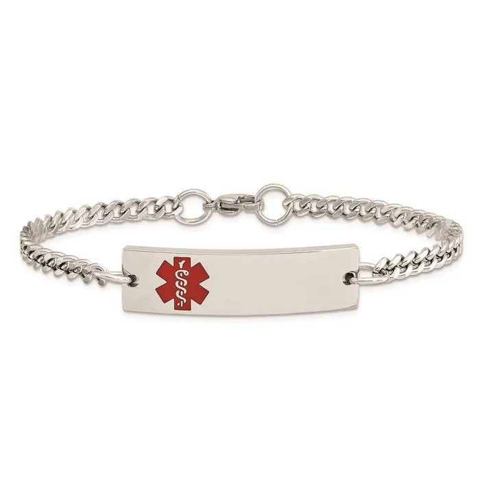 Stainless Steel Polished wRed Enamel 875in Medical ID Bracelet Chisel Bracelets Stainless Steel Polished wRed Enamel 875in Medical ID Bracelet Chisel Bracelets
