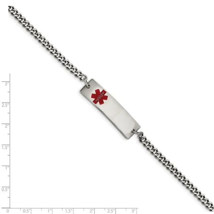 Stainless Steel Polished wRed Enamel 875in Medical ID Bracelet Chisel Bracelets Stainless Steel Polished wRed Enamel 875in Medical ID Bracelet Chisel Bracelets