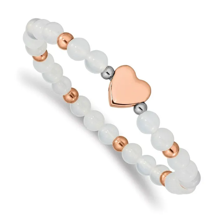 Stainless Steel Rose IPplated Heart White Agate Stretch Bracelet Chisel Bracelets Stainless Steel Rose IPplated Heart White Agate Stretch Bracelet Chisel Bracelets
