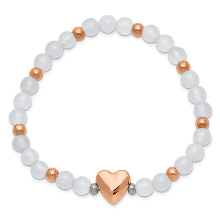 Stainless Steel Rose IPplated Heart White Agate Stretch Bracelet Chisel Bracelets Stainless Steel Rose IPplated Heart White Agate Stretch Bracelet Chisel Bracelets