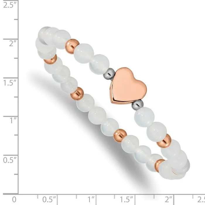 Stainless Steel Rose IPplated Heart White Agate Stretch Bracelet Chisel Bracelets Stainless Steel Rose IPplated Heart White Agate Stretch Bracelet Chisel Bracelets