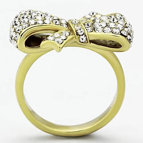TK1032 IP GoldIon Plating Stainless Steel Ring with Top Grade Crystal in Clear Alamode Rings