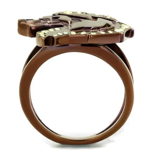 TK2842 IP Coffee light Stainless Steel Ring with Top Grade Crystal in Citrine Yellow Alamode Rings