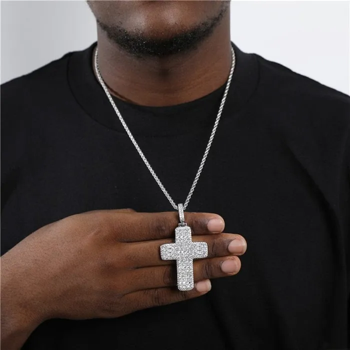 VVS Jewelry Fully Iced Ascher Cut Cross Pendant VVS Jewelry Necklaces