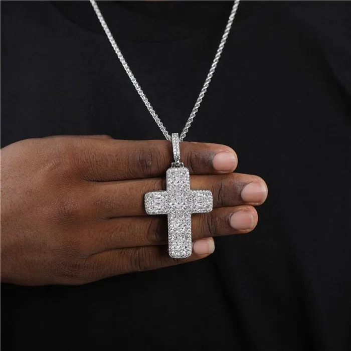 VVS Jewelry Fully Iced Ascher Cut Cross Pendant VVS Jewelry Necklaces