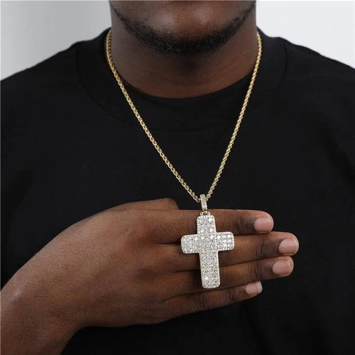 VVS Jewelry Fully Iced Ascher Cut Cross Pendant VVS Jewelry Necklaces