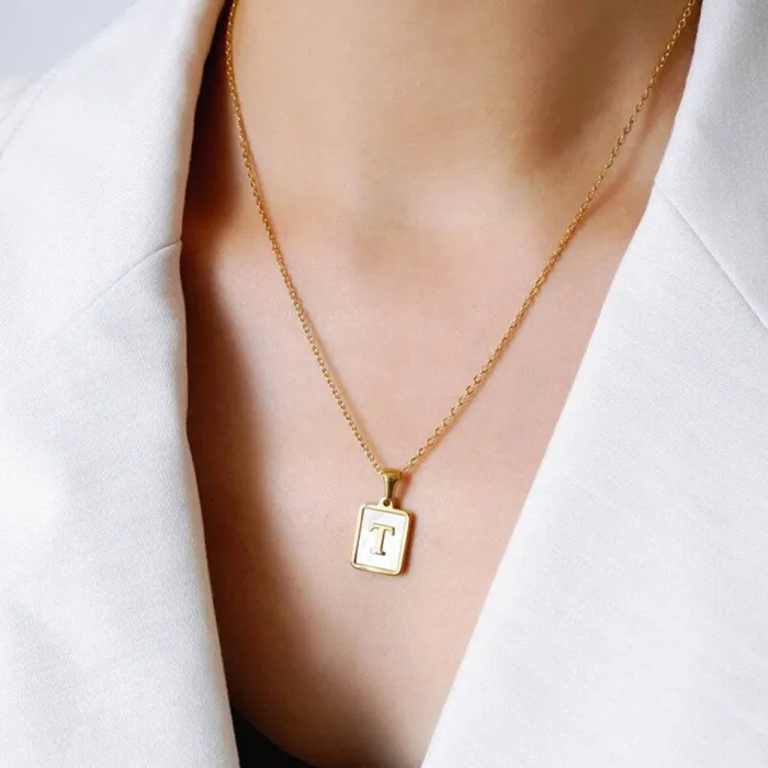 VVS Jewelry Mother Of Pearl Initial Card Necklace Necklaces
