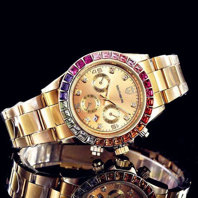 Watches VVS Jewelry Luxury Quartz Rollie Style Watch with Color Rhinestone