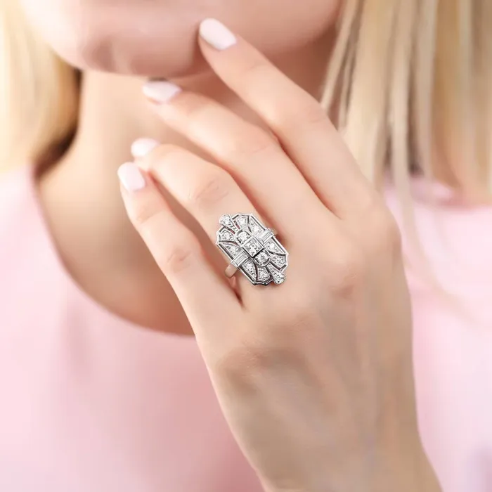 BERRICLE Rings Art Deco Milgrain CZ Ring in Sterling Silver