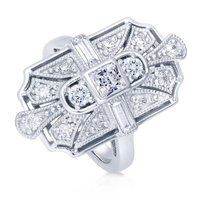 BERRICLE Rings Art Deco Milgrain CZ Ring in Sterling Silver