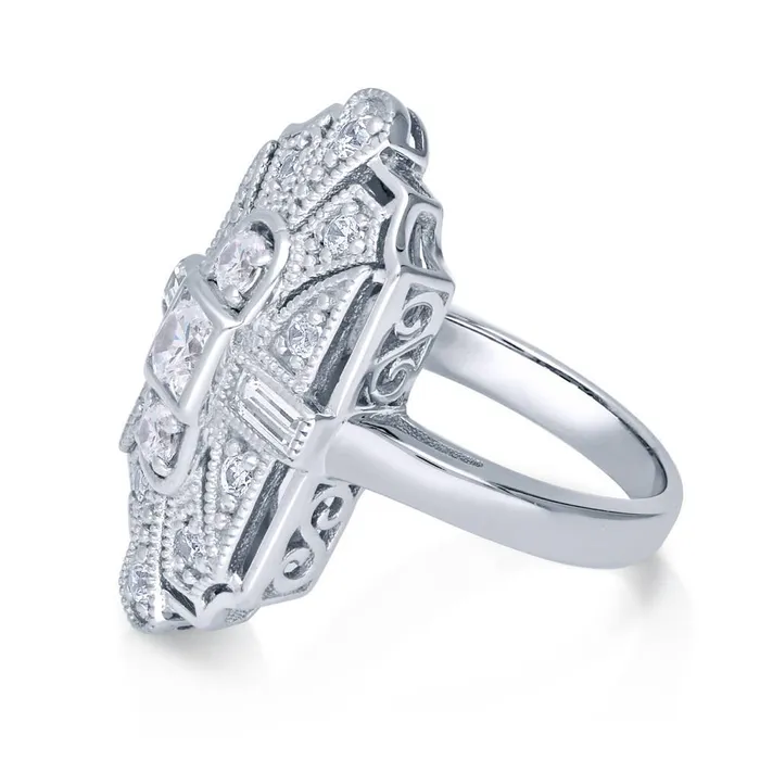 BERRICLE Rings Art Deco Milgrain CZ Ring in Sterling Silver