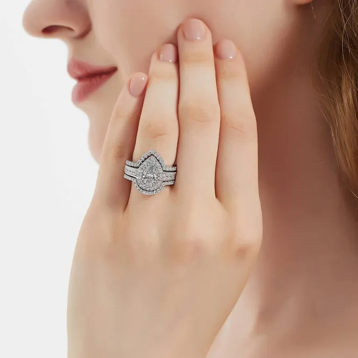 BERRICLE Rings Dome Halo CZ Ring Set in Sterling Silver