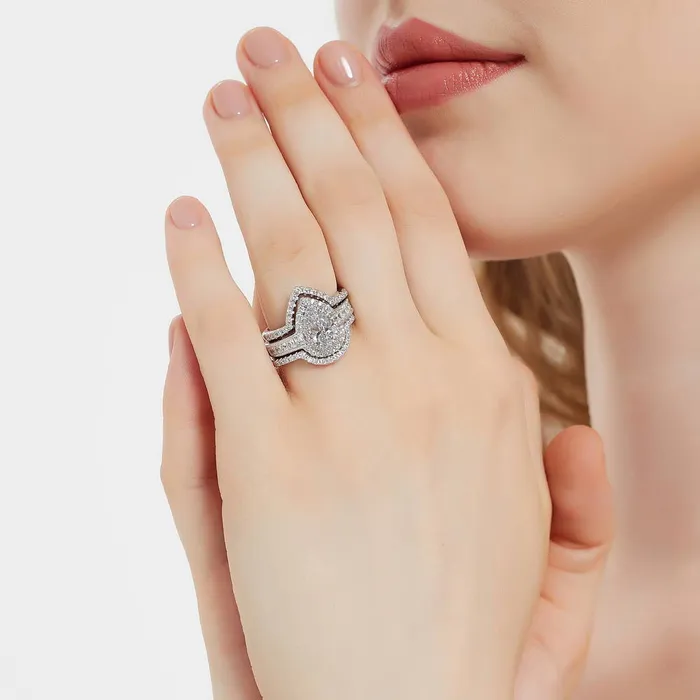 BERRICLE Rings Dome Halo CZ Ring Set in Sterling Silver