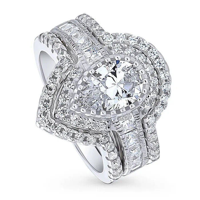 BERRICLE Rings Dome Halo CZ Ring Set in Sterling Silver
