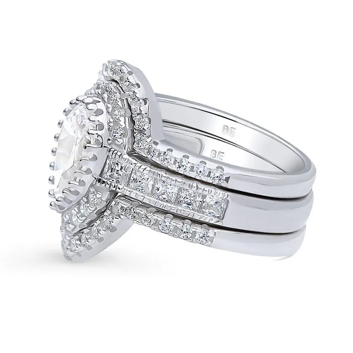 BERRICLE Rings Dome Halo CZ Ring Set in Sterling Silver