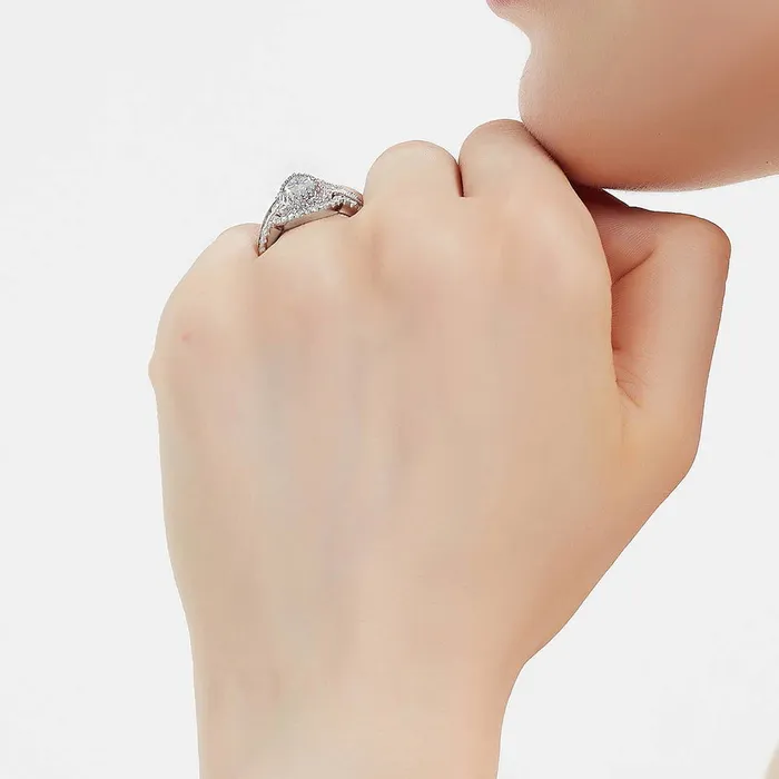 BERRICLE Rings Dome Halo CZ Ring Set in Sterling Silver