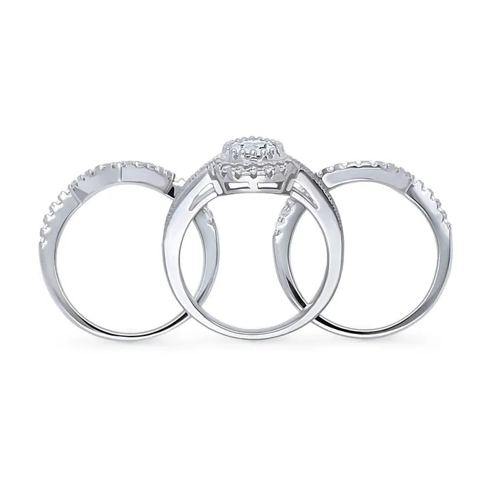 BERRICLE Rings Dome Halo CZ Ring Set in Sterling Silver