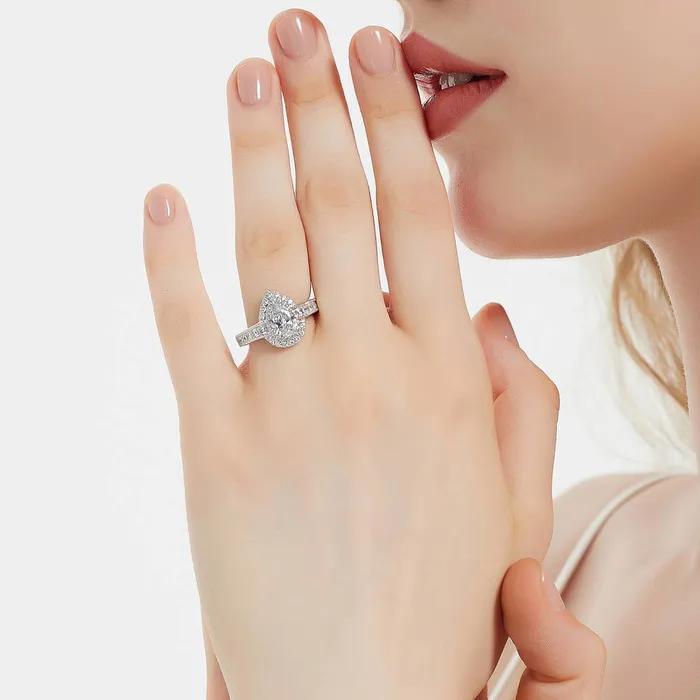 BERRICLE Rings Dome Halo CZ Ring Set in Sterling Silver