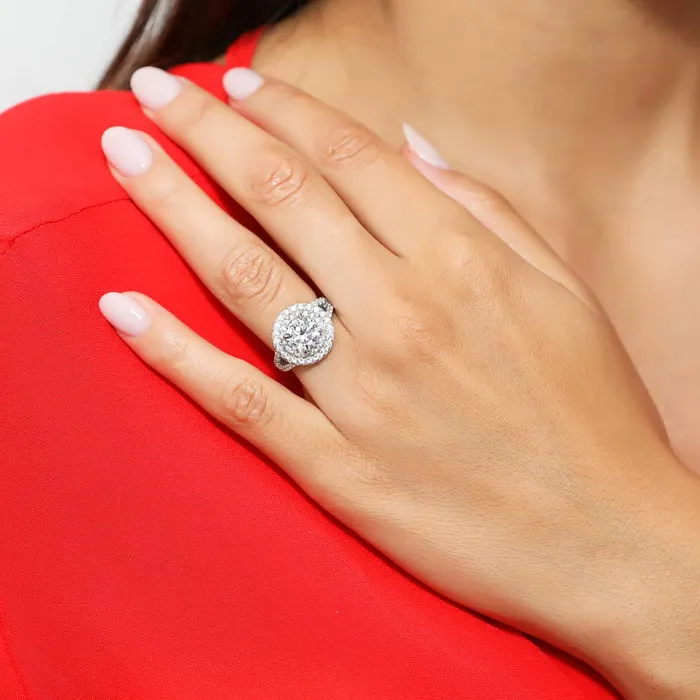 BERRICLE Rings Halo CZ Split Shank Ring in Sterling Silver