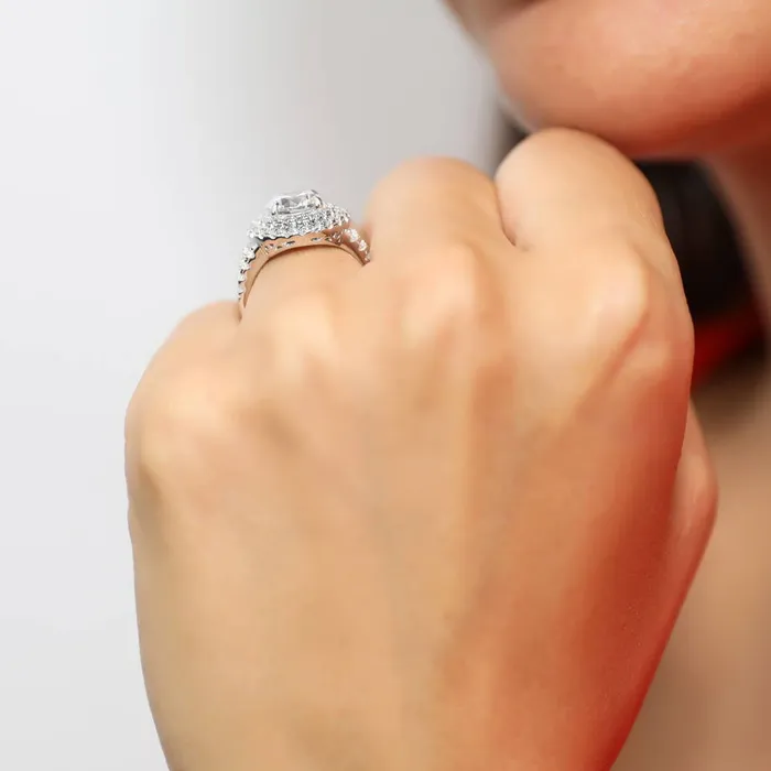 BERRICLE Rings Halo CZ Split Shank Ring in Sterling Silver
