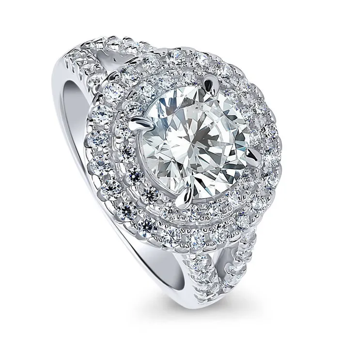 BERRICLE Rings Halo CZ Split Shank Ring in Sterling Silver