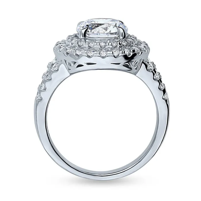 BERRICLE Rings Halo CZ Split Shank Ring in Sterling Silver