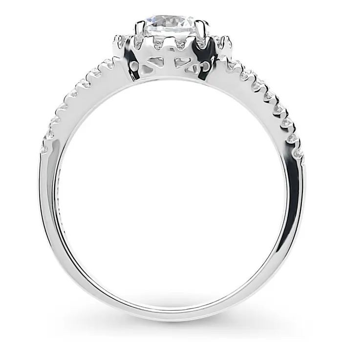 BERRICLE Rings Halo CZ Split Shank Ring in Sterling Silver