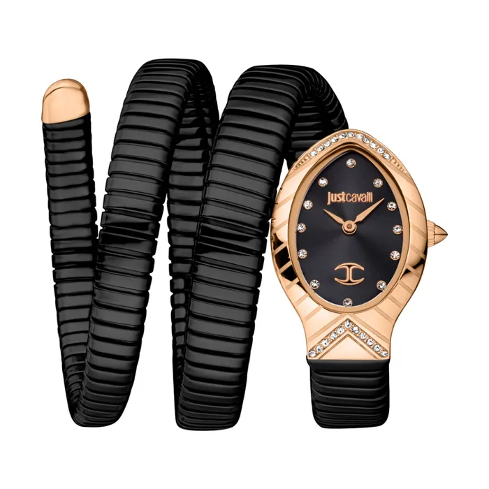 Bracelets Just Cavalli Just Cavalli Snake Shape Womens Watch Rose Gold Color Case with Black Dial and Two Tone Metal Bracelet Bracelets Just Cavalli Just Cavalli Snake Shape Womens Watch Rose Gold Color Case with Black Dial and Two Tone Metal Bracelet