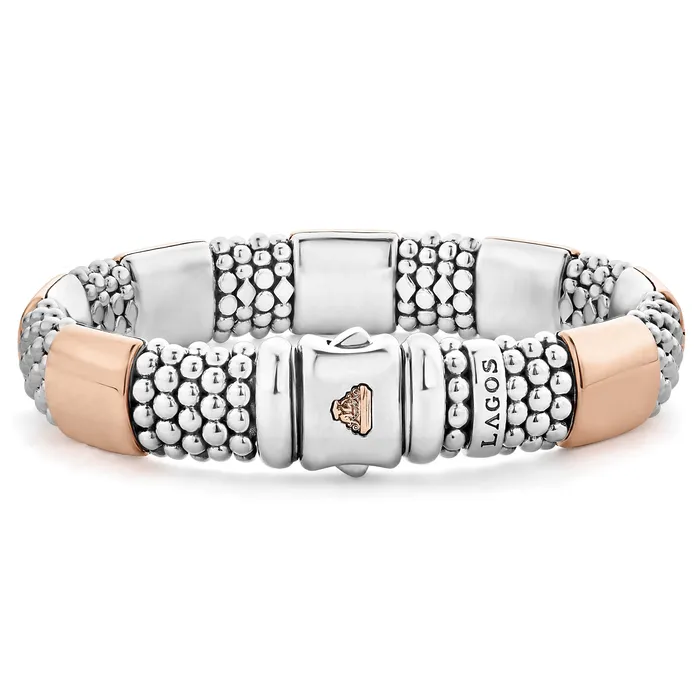 Bracelets LAGOS High Bar Rose Gold Station Caviar Bracelet 12mm Bracelets LAGOS High Bar Rose Gold Station Caviar Bracelet 12mm