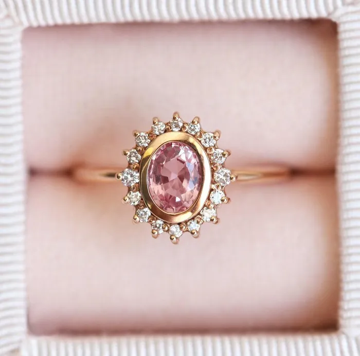 Capucinne Rings Angie Peach Pink Sapphire Diamond Ring