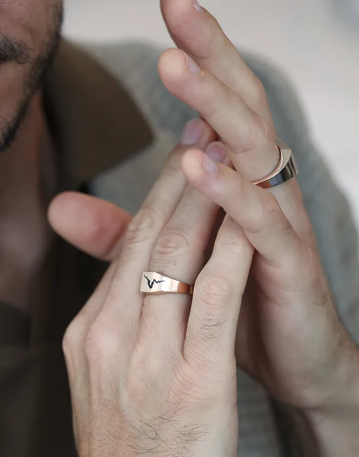 Capucinne Rings Orson cracked signet ring with black inlay Ready to Ship