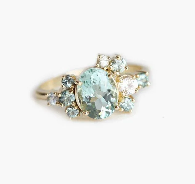 capucinne Rings Sawyer Green Tourmaline Sapphire Cluster Ring