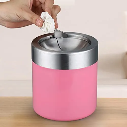Dropshipped via Social Commerce Network Bracelets UJEAVETTE Stainless Steel Ashtray Desktop Mini Trash Can Stand Holder Ash Tray Pink