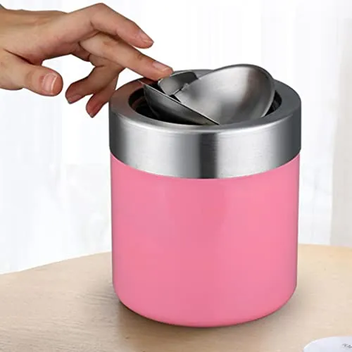 Dropshipped via Social Commerce Network Bracelets UJEAVETTE Stainless Steel Ashtray Desktop Mini Trash Can Stand Holder Ash Tray Pink