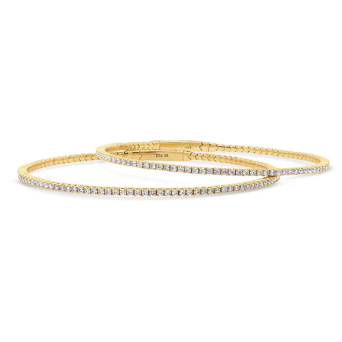 Flexible CZ Bangle in Gold Flashed Sterling Silver 2 Piece BERRICLE Rings
