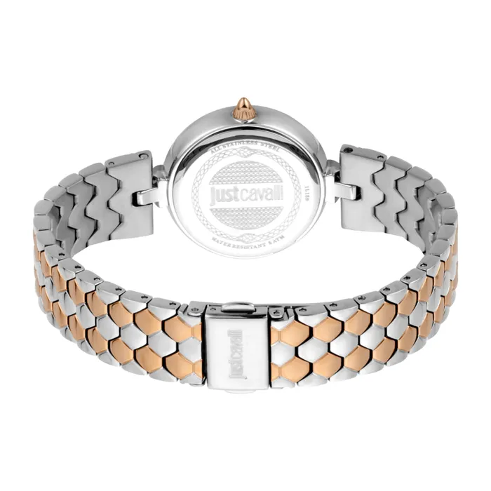 Just Cavalli Women Watch Silver Color Case White Mop Dial Two Tone Silver Rose Gold Color Stainless Steel Metal Bracelet Just Cavalli Bracelets Just Cavalli Women Watch Silver Color Case White Mop Dial Two Tone Silver Rose Gold Color Stainless Steel Metal Bracelet Just Cavalli Bracelets
