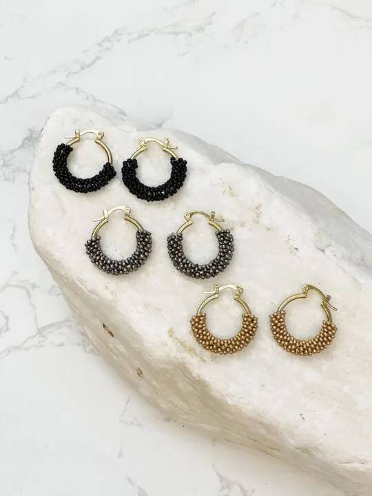 Petite Seed Bead Hoop Earrings Gold Prep Obsessed MOA Earrings
