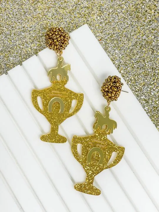 Prep Obsessed TL Earrings Gold Glitter Trophy Dangle Earrings