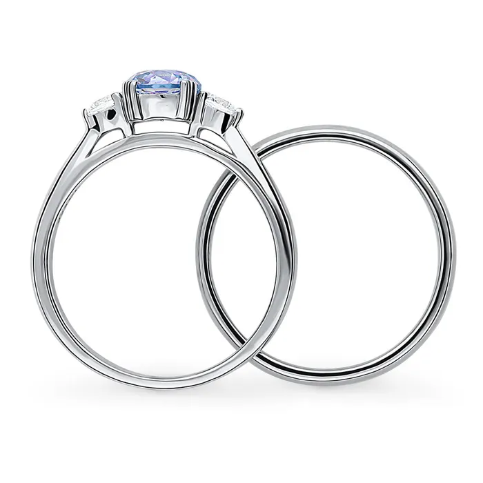 Rings BERRICLE 3Stone Kaleidoscope Purple Aqua CZ Ring Set in Sterling Silver