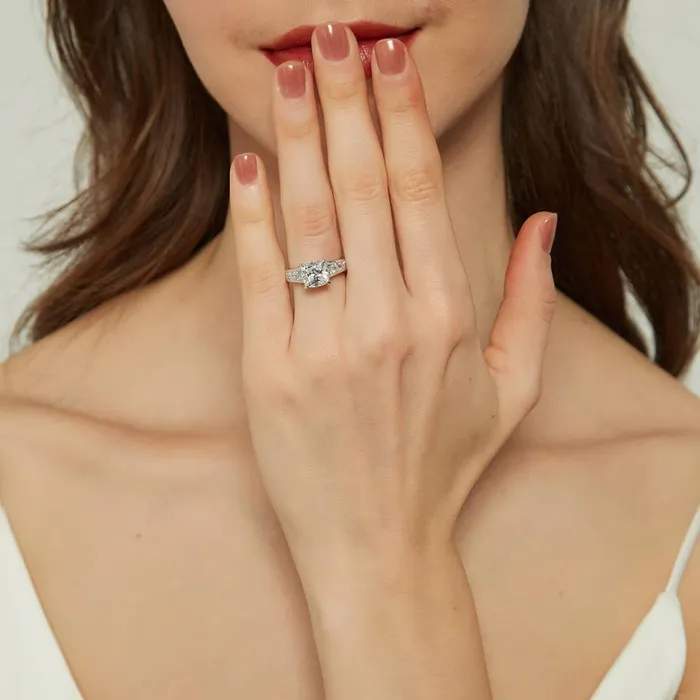 Rings BERRICLE Solitaire 3ct Cushion CZ Ring Set in Sterling Silver