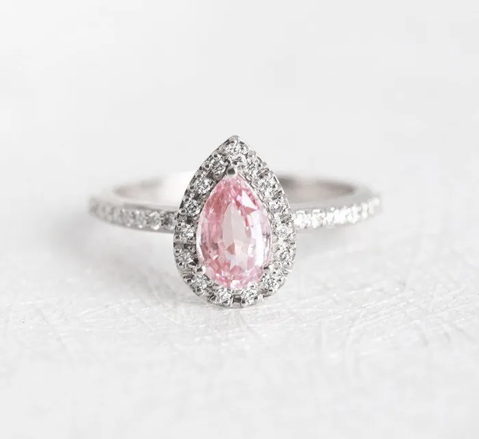 Rings Capucinne Andie Pear Sapphire Diamond Ring Ready to Ship