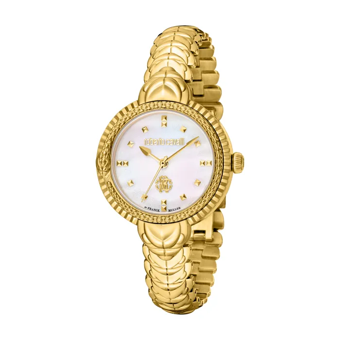 Roberto Cavalli Ladies Watch Gold Case White MOP Dial Gold Metal Bracelet Roberto Cavalli Bracelets Roberto Cavalli Ladies Watch Gold Case White MOP Dial Gold Metal Bracelet Roberto Cavalli Bracelets
