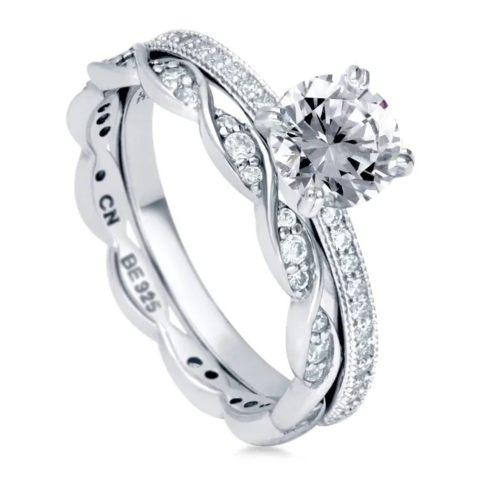 Solitaire Woven 1ct CZ Ring Set in Sterling Silver BERRICLE Rings