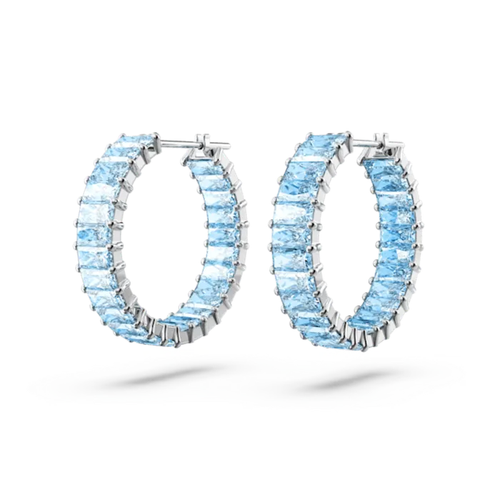 Swarovski Earrings Swarovski Matrix Hoop Earrings Baguette cut Blue Rhodium plated