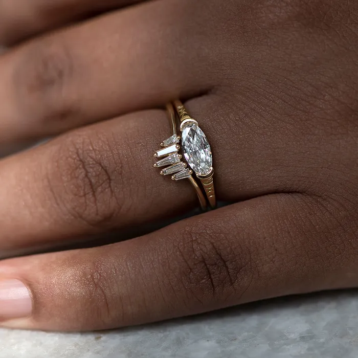 ARTEMER Rings Nesting Wedding Ring with Baguette Diamonds S