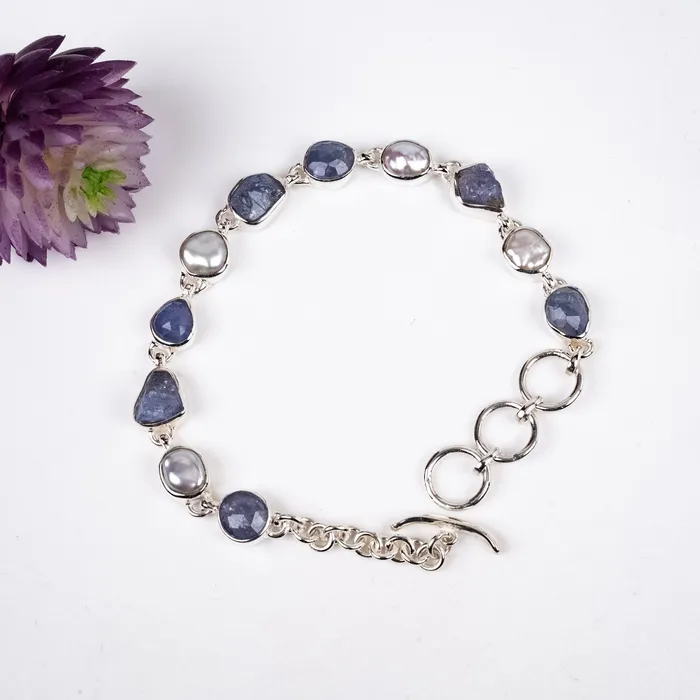 Bracelets InnerVision Crystals Tanzanite Pearl Bracelet Adjustable 925 Silver