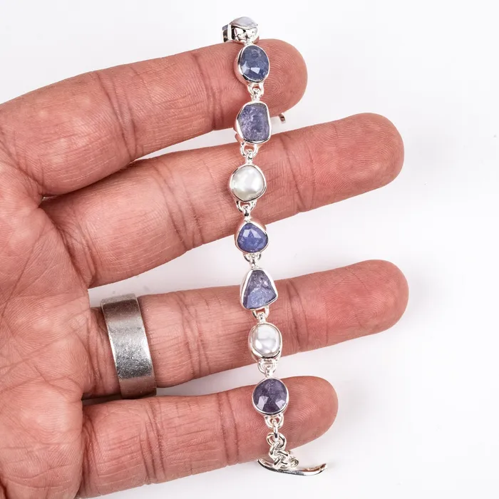Bracelets InnerVision Crystals Tanzanite Pearl Bracelet Adjustable 925 Silver