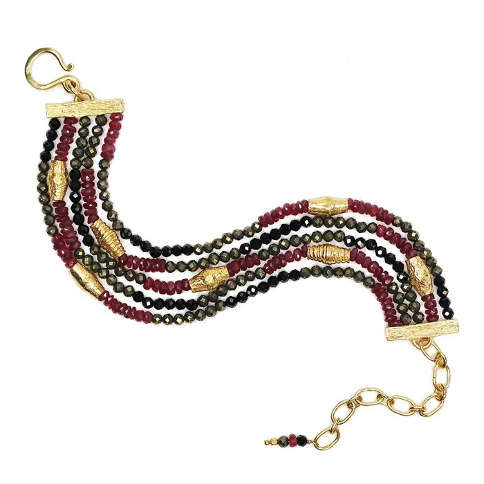 Bracelets Q Evon Spinel Ruby and Gold MultiStrand Bracelet