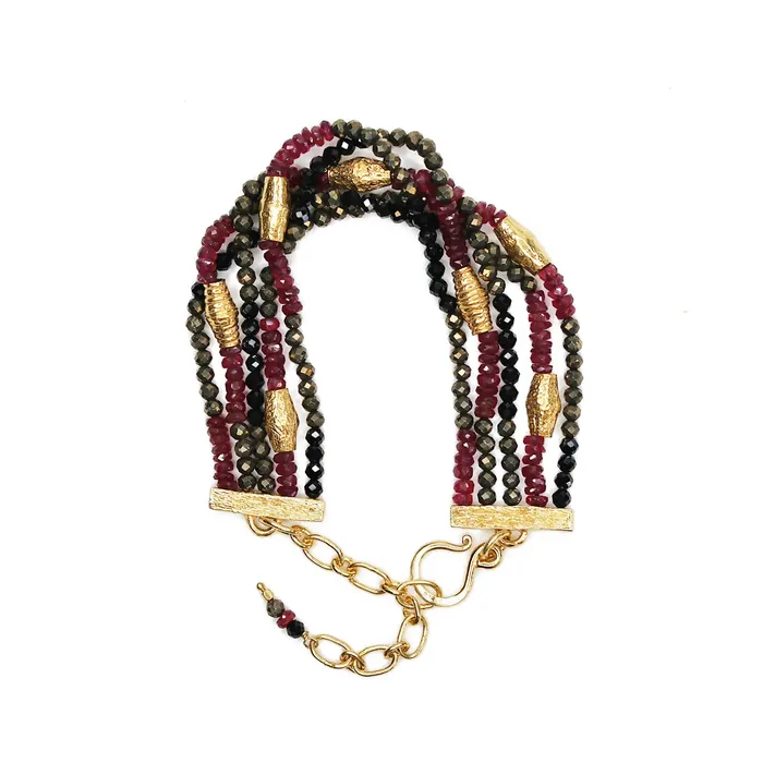 Bracelets Q Evon Spinel Ruby and Gold MultiStrand Bracelet